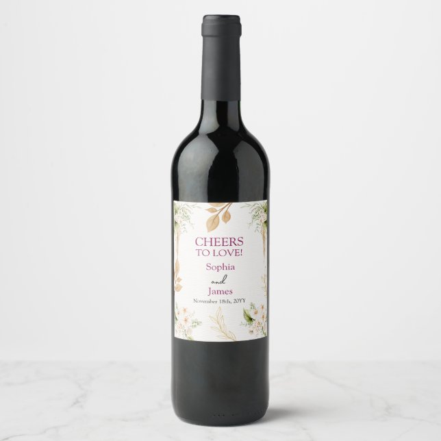 Blush Floral Gold Geometric wedding Wine Label (Front)