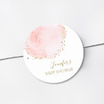 Blush Floral Gold Glitter Dots Baby Shower Classic Round Sticker<br><div class="desc">This classic sticker features a painted watercolor floral petal in blush pink with faux gold glitter dots accents.  For more advanced customisation of this design,  Please click the "Customise" button. Matching items are also available.</div>