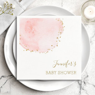 Blush Floral Gold Glitter Dots Baby Shower Napkin