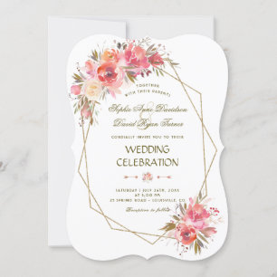 Blush Floral Gold Glitter Frame Wedding Invitation