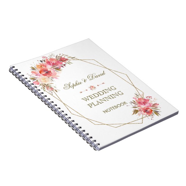 Blush Floral Gold Glitter Frame Wedding Planner Notebook (Right Side)