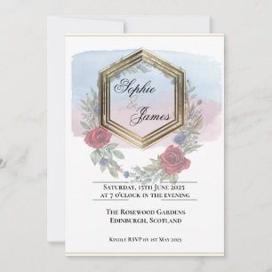 Blush Floral Gold Hexagon Personalised Wedding Eve Invitation