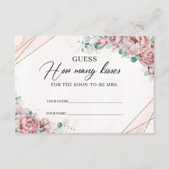 Blush floral gold How Many Kisses Enclosure Card (Front)