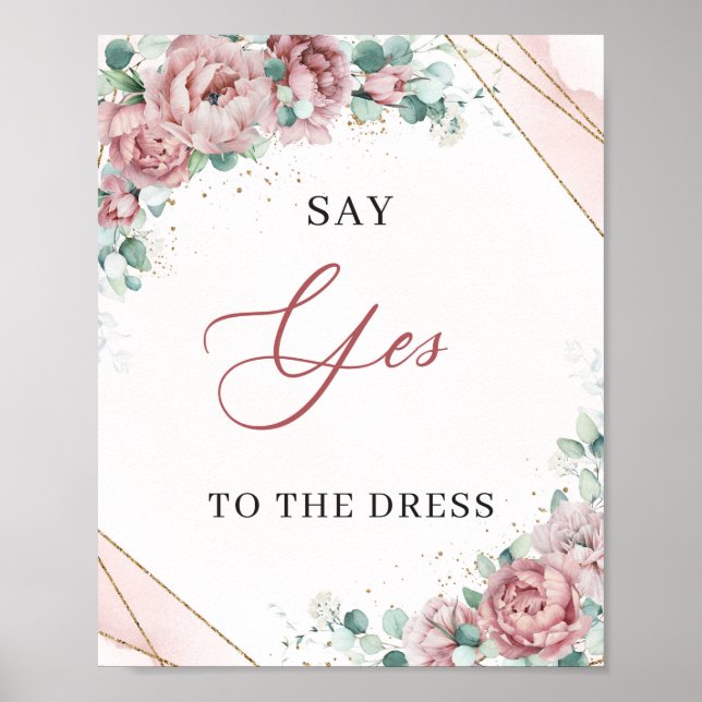 Blush floral gold Say Yes to the Dress Game sign (Front)