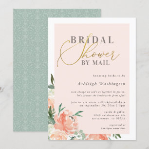 Blush Floral Gold Script Bridal Shower By Mail Invitation