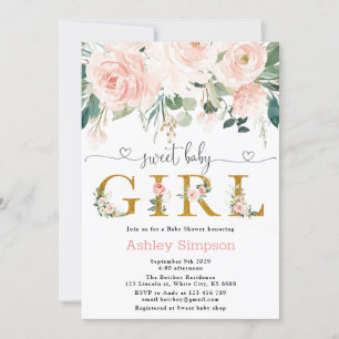 Blush Floral Gold Sweet Girl Baby Shower Invitation