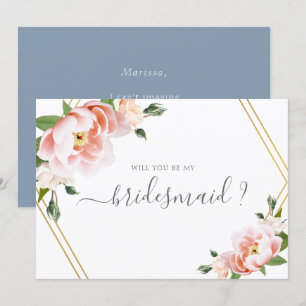 Blush Floral Gold Will You Be My Bridesmaid Invitation