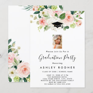 Blush Floral Graduation Invitations