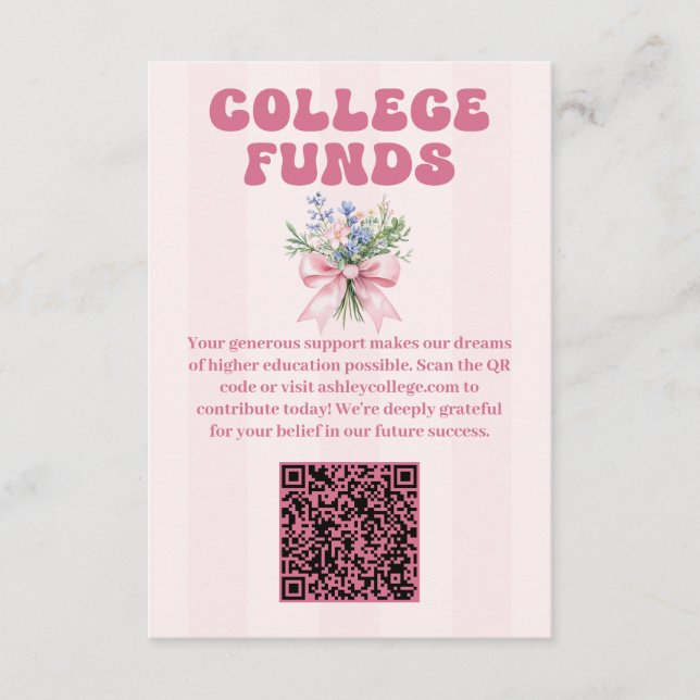 Blush Floral Graduation Party College Funds Enclosure Card (Front)