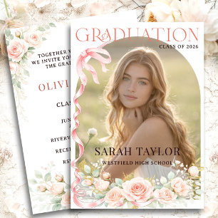Blush Floral Graduation Photo Personalised Invitation