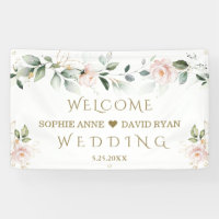 Blush Floral Green Gold Leafy Wedding Welcome Sign