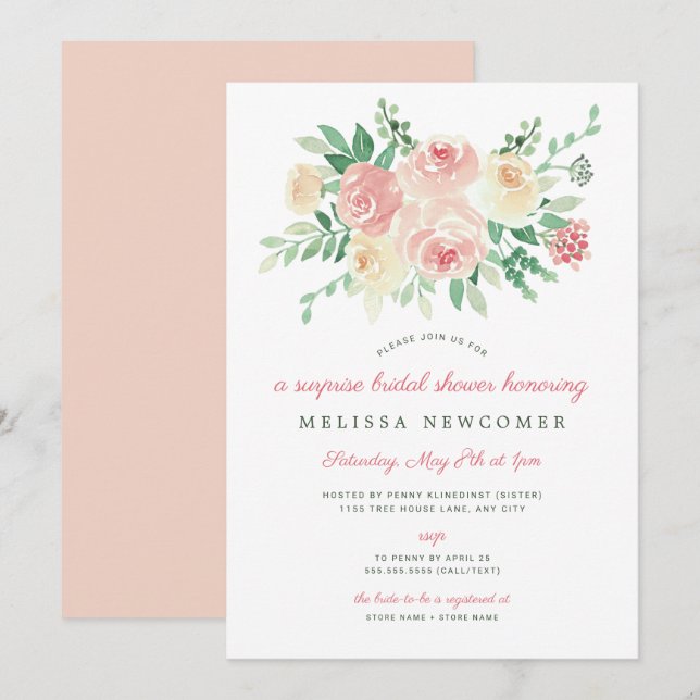 Blush Floral Greenery bridal shower 4196 Invitation (Front/Back)