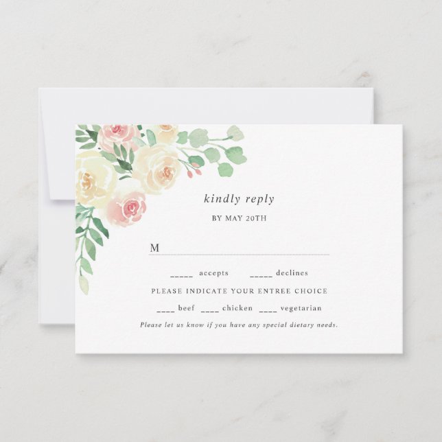 Blush Floral Greenery entree choices wedding rsvp (Front)