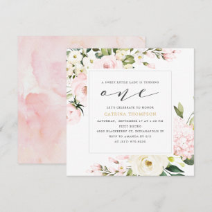 Blush Floral Greenery Girl 1st Birthday Party Invitation
