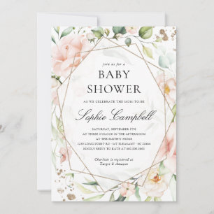 Blush Floral Greenery Girl Rustic Baby Shower Invitation