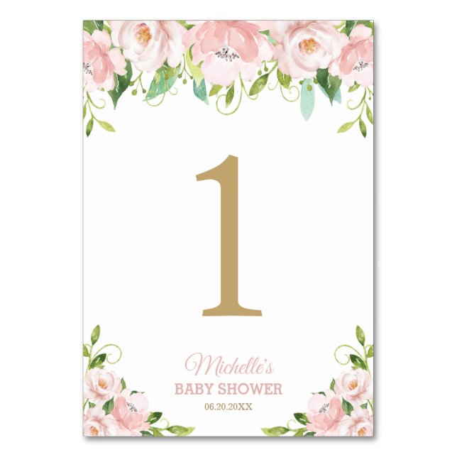 Blush Floral Greenery Lion Cub Baby Shower  Table Number (Front)