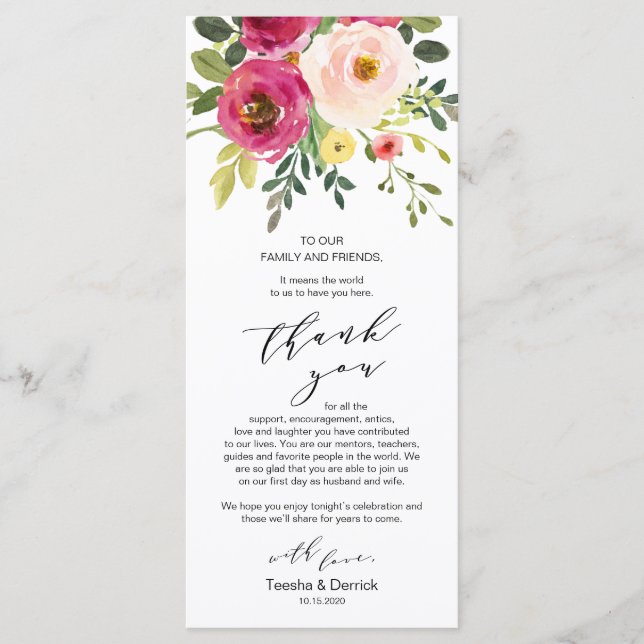 Blush Floral Greenery Place Setting Thank You Card (Front)