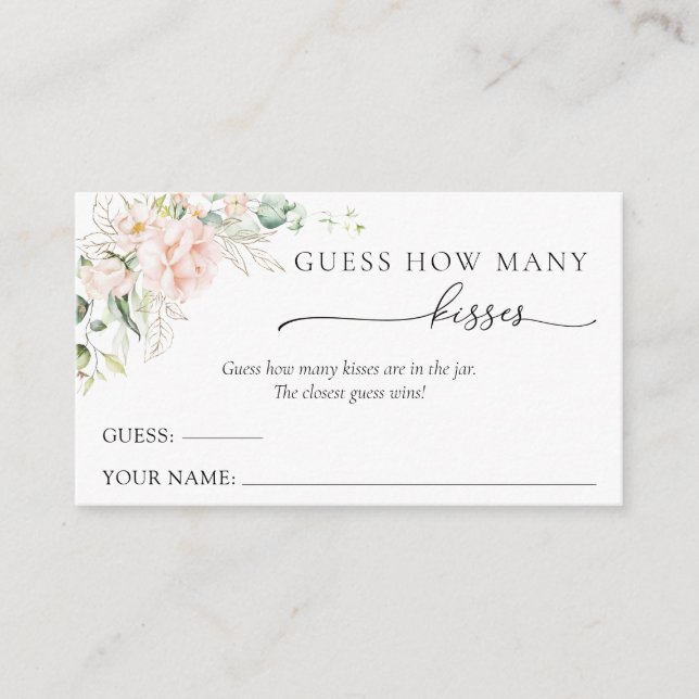 Blush Floral Guess How Many Kisses Enclosure Card (Front)