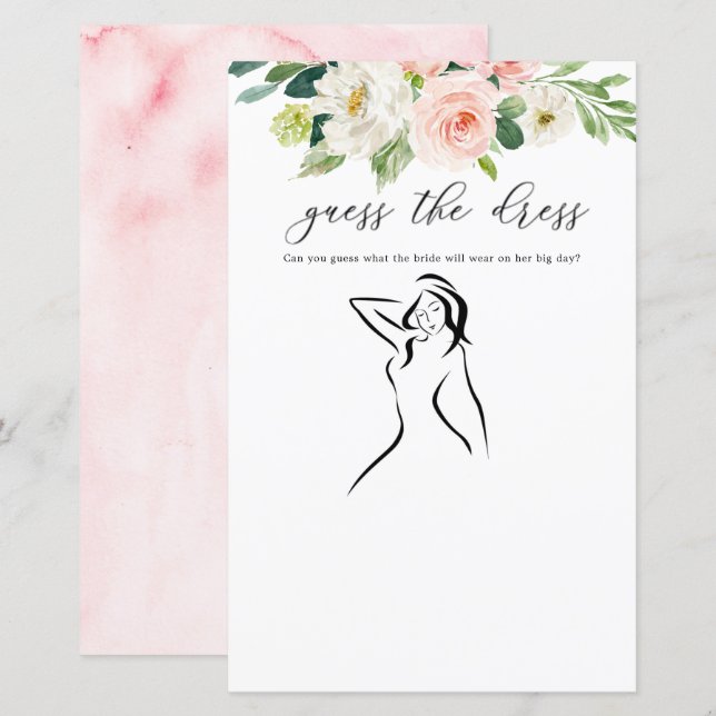 Blush Floral Guess The Dress Game Cards (Front/Back)