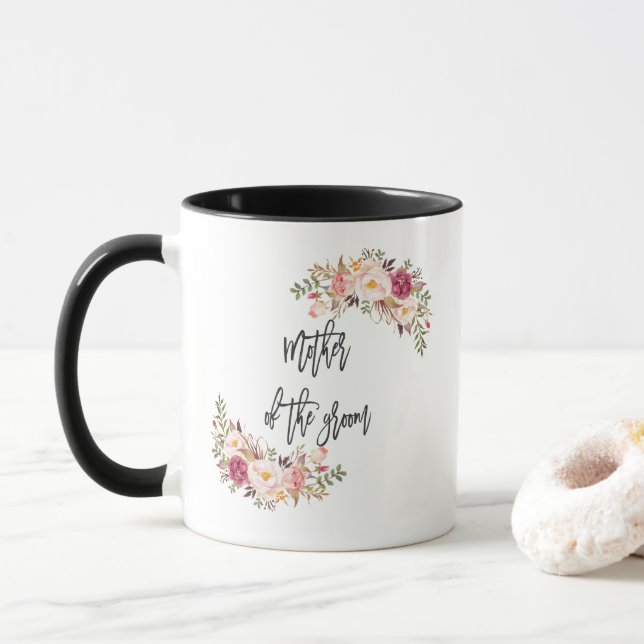 Blush Floral Handwriting Mother of the Groom Mug (With Donut)
