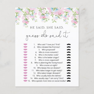 Blush Floral He Said She Said Guess Game Cards