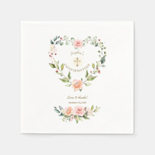 Blush Floral Heart Gold Cross Girl Confirmation Napkin