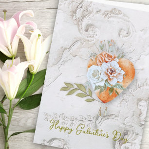 Blush Floral Heart with Baroque Plaster Texture Card