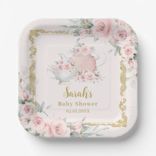 Blush Floral High Tea Party Birthday Baby Shower Paper Plate