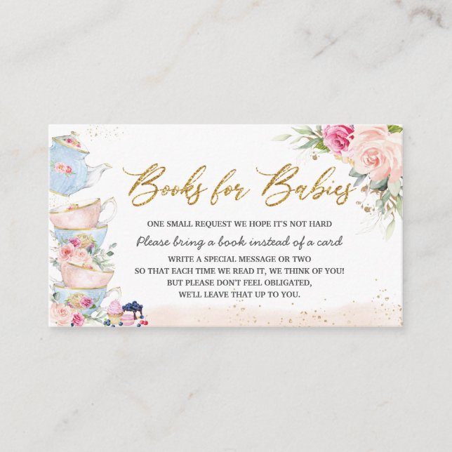 Blush Floral High Tea Party Books for Babies Twins Enclosure Card (Front)