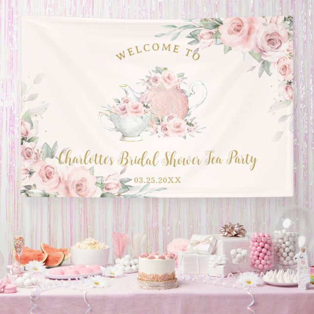 Blush Floral High Tea Party Bridal Baby Shower Banner (Party)
