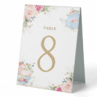 Blush Floral High Tea Party Bridal Table Number