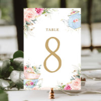 Blush Floral High Tea Party Bridal Table Number