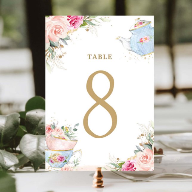 Blush Floral High Tea Party Bridal Table Number (Creator Uploaded)