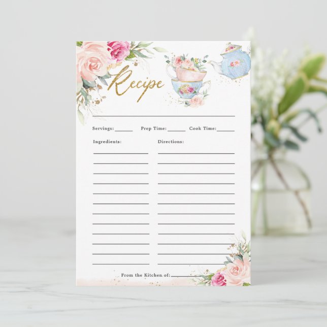 Blush Floral High Tea Party Bring Recipe Card (Standing Front)
