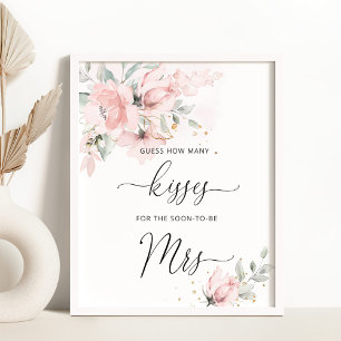 Blush floral how many kisses bridal shower game po poster