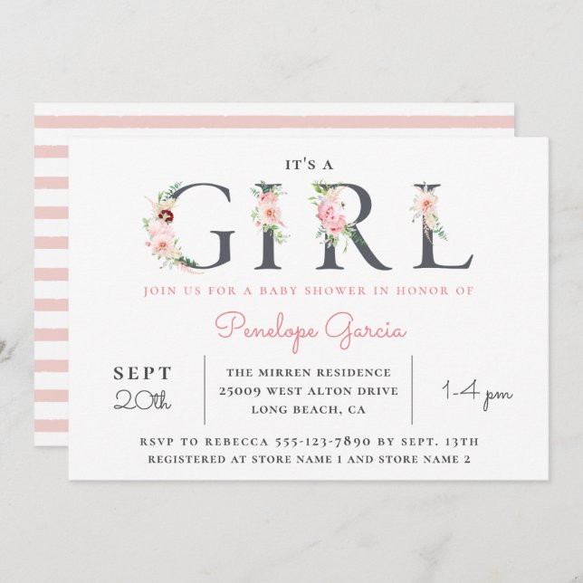Blush Floral It's a GIRL Baby Shower Invitation (Front/Back)