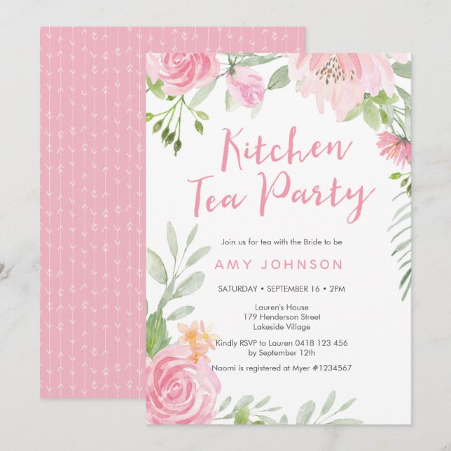 Blush floral Kitchen Tea Party Invitation (Front/Back)