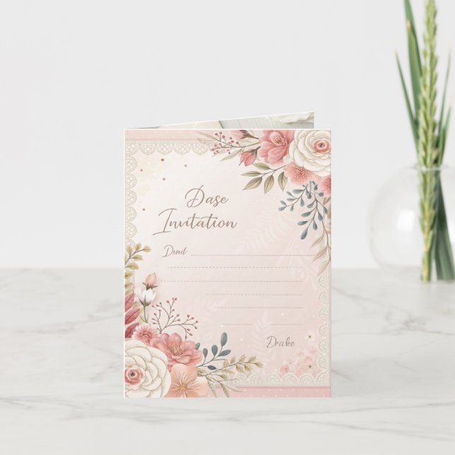 Blush Floral Lace Wedding Invitation Template (Front)