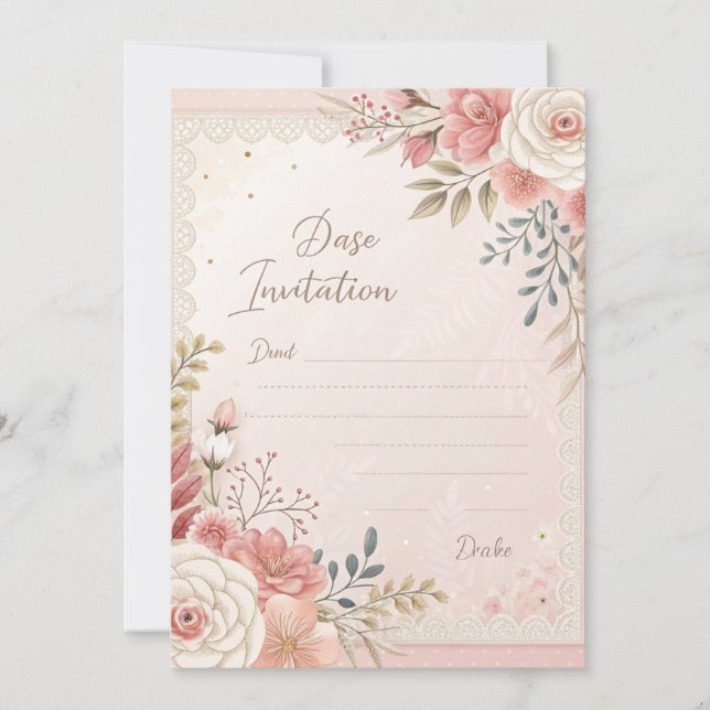 Blush Floral Lace Wedding Invitation Template (Front)