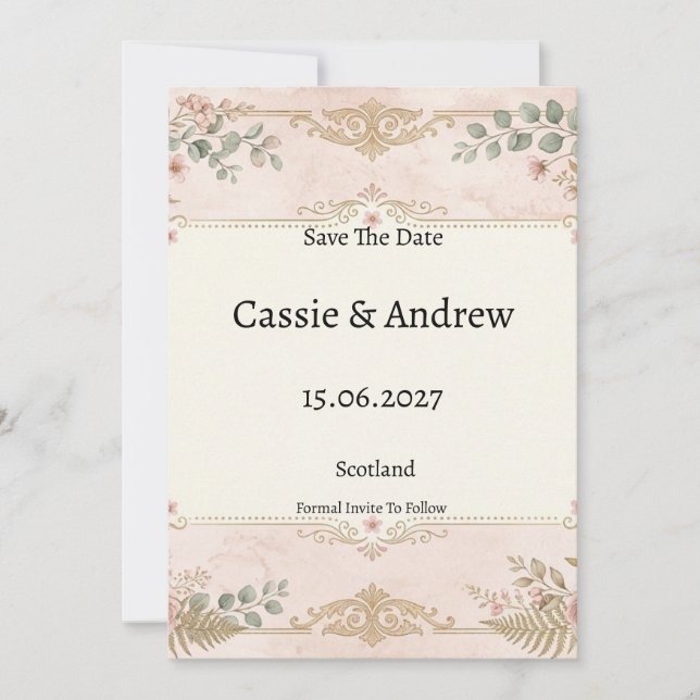 Blush Floral Lace Wedding Save The Date (Front)