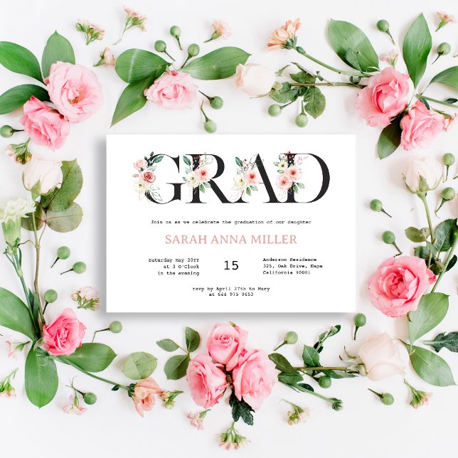 Blush Floral Letters Graduation Invitation (Creator Uploaded)