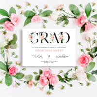 Blush Floral Letters Graduation Invitation
