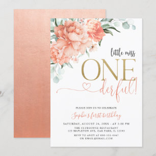 Blush Floral Little Miss Onederful 1st Birthday Invitation
