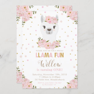 Blush Floral Llama Birthday Invitation