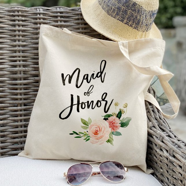 Blush floral  maid of honour wedding favour tote bag (Creator Uploaded)