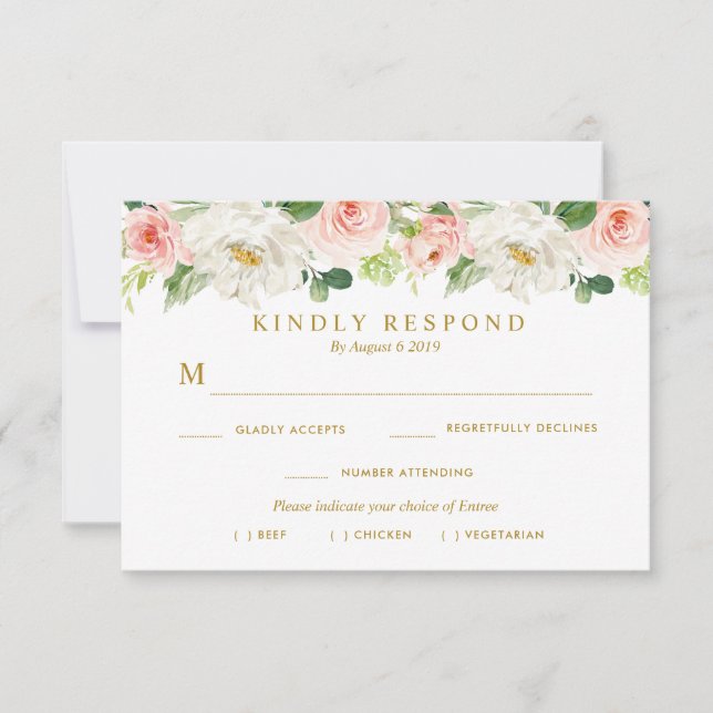 blush floral meal choice RSVP card (Front)