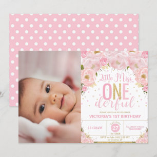 Blush Floral Miss Onederful 1st Birthday Photo Invitation