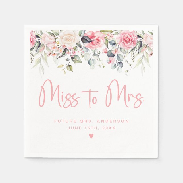Blush Floral Miss To Mrs. Bridal Shower Napkin (Front)