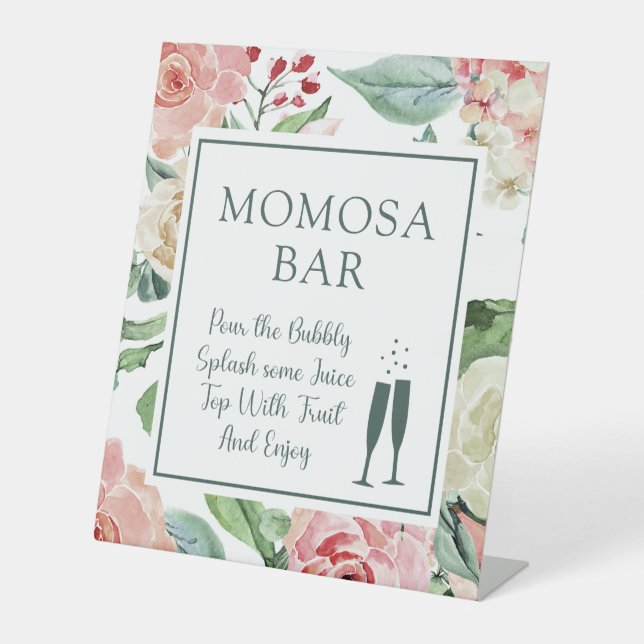 Blush Floral Momosa Bar Pedestal Sign (Front)