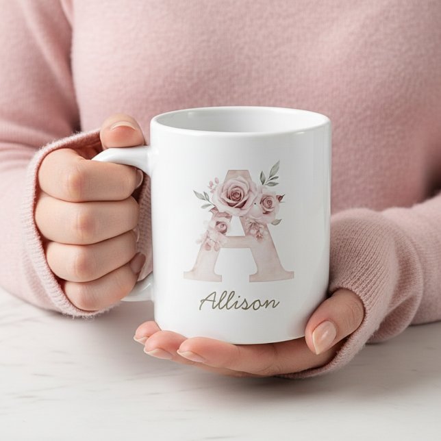 Blush Floral Monogram Feminine Mug - Letter A (Blush Floral Monogram Feminine Mug - Letter A)
